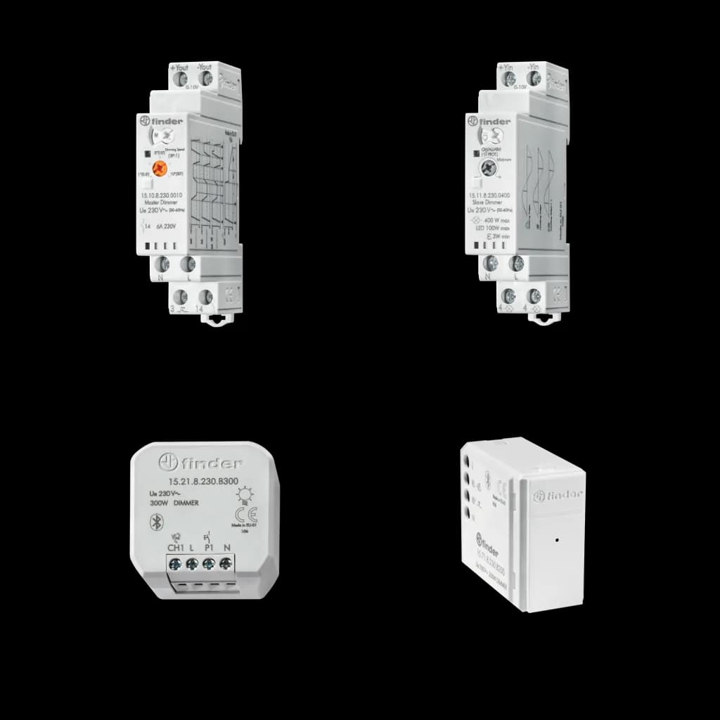 15 Serisi Elektronik Adım Rölesi ve Dimmer, Finder, Dimmer (Işık Kısıcı), 0,4…0,7 W (tipe göre)