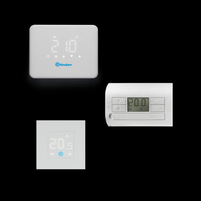 1T Serisi Termostatlar, Finder, Oda Termostatı, 5 A/250 V AC (dijital tipler); 16 A/250 V AC (1T.01)