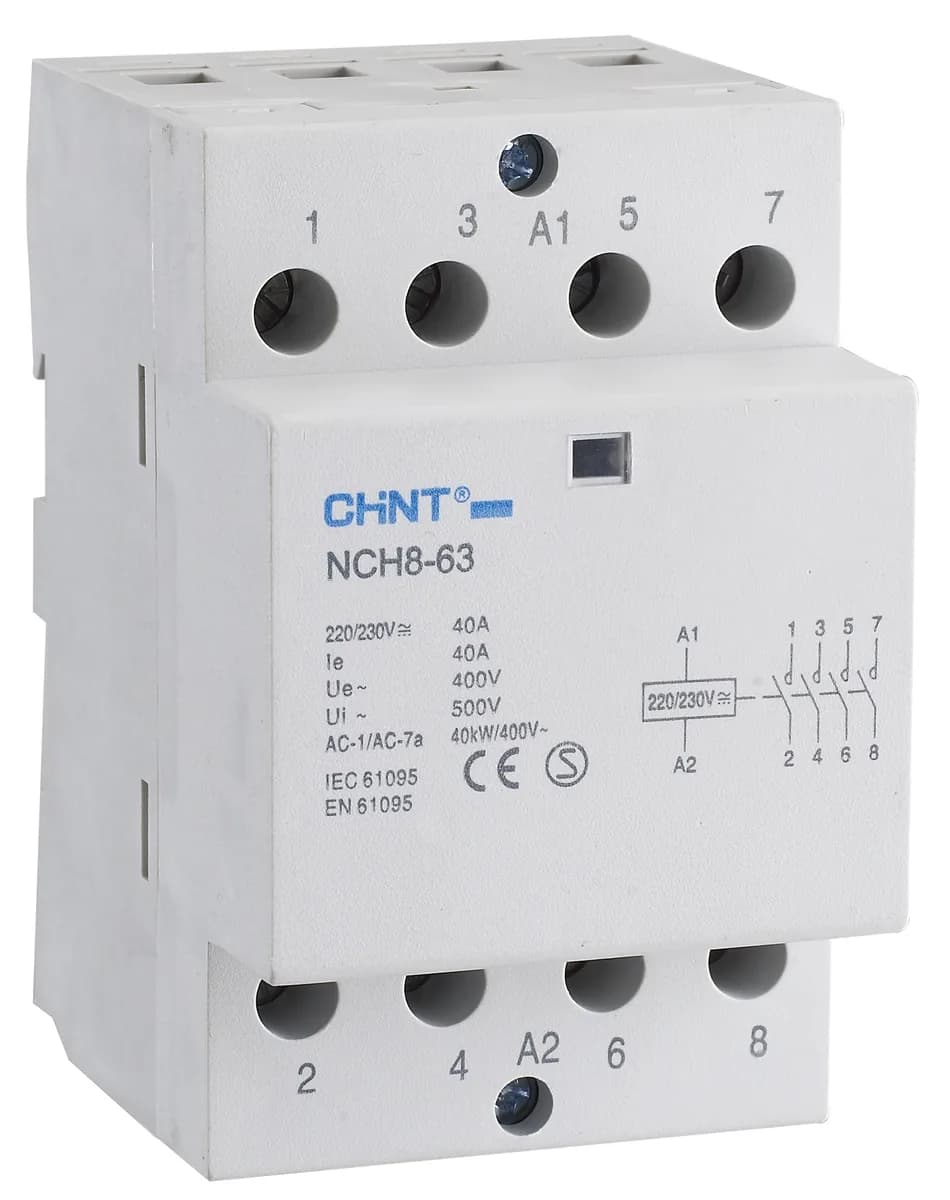 NCH8 2P 40A 2NA 220V AC Sessiz Kontaktör, Chint, sessiz çalışan DIN ray kontaktörü